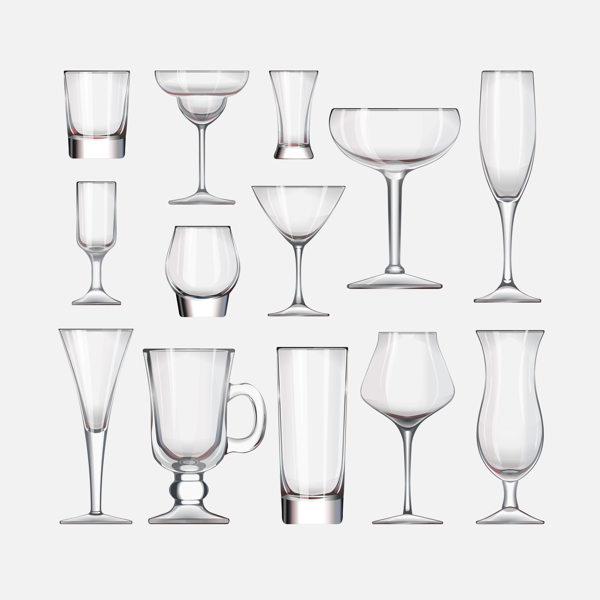 様々なグラスの種類を並べたイラスト